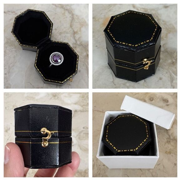 Jewelry - NEW! Antique Style Black & Gold Leatherette Mini Octagonal Ring Case & Box